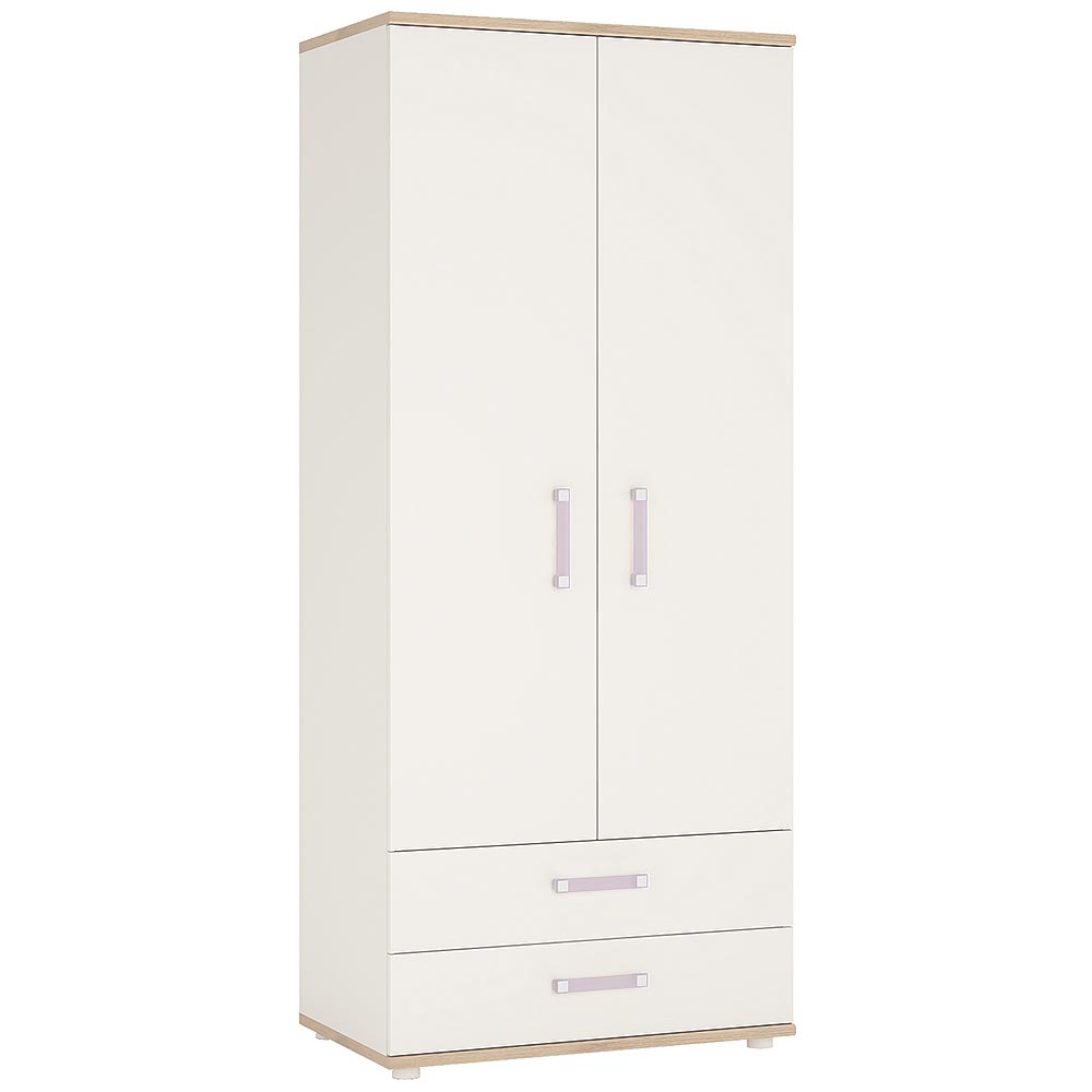 4KIDS 2 door 2 drawer wardrobe lilac handles